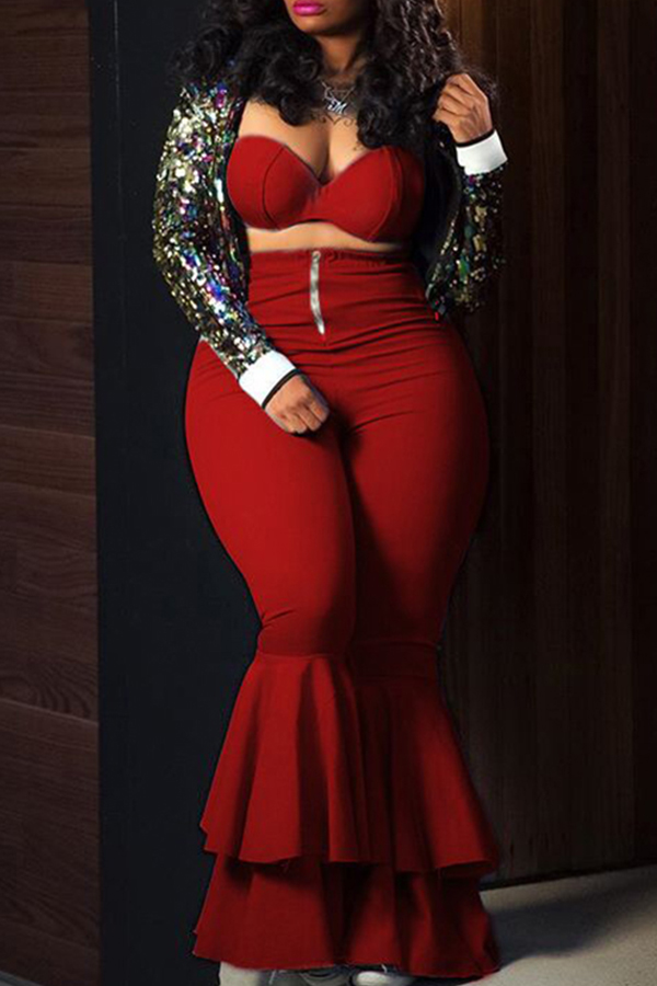 Lovely Vogue Layered Flared Legs Red Twilled Satin Two-piece Pants Set(Without Coat)
Lovely Vogue Layered Flared Legs Red Twilled Satin Two-piece Pants Set(Without Coat)