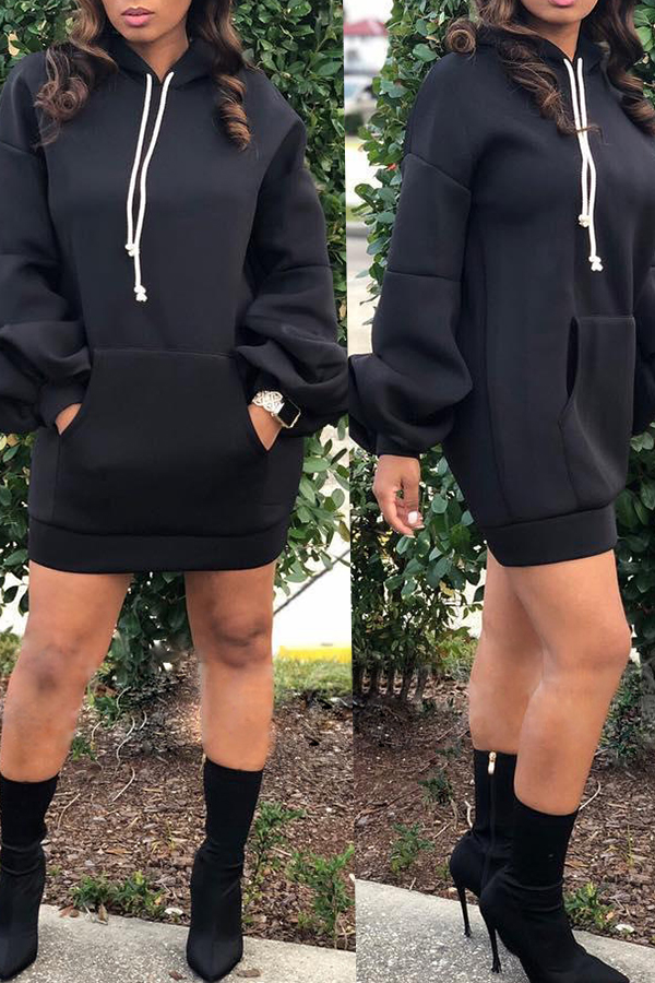 Lovely Trendy Hooded Collar Black Mini Dress 
Lovely Trendy Hooded Collar Black Mini Dress