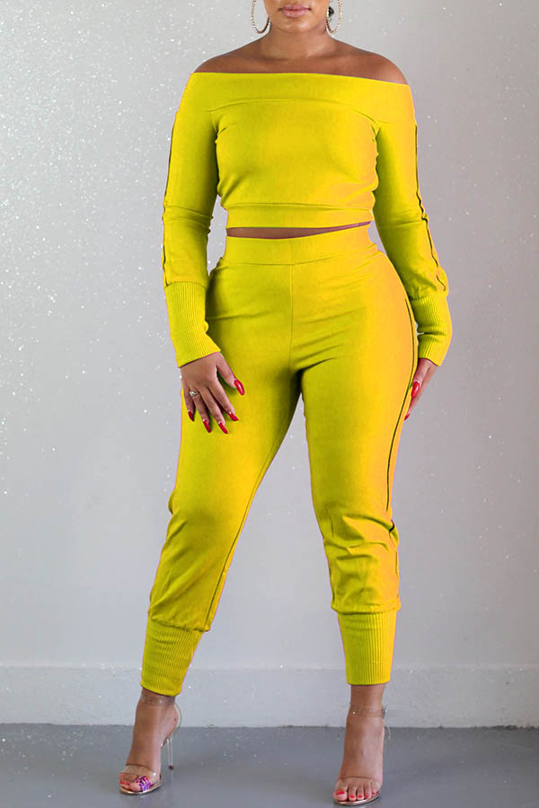 Lovely Casual Skinny Yellow Two-piece Pants Set 
Lovely Casual Skinny Yellow Two-piece Pants Set