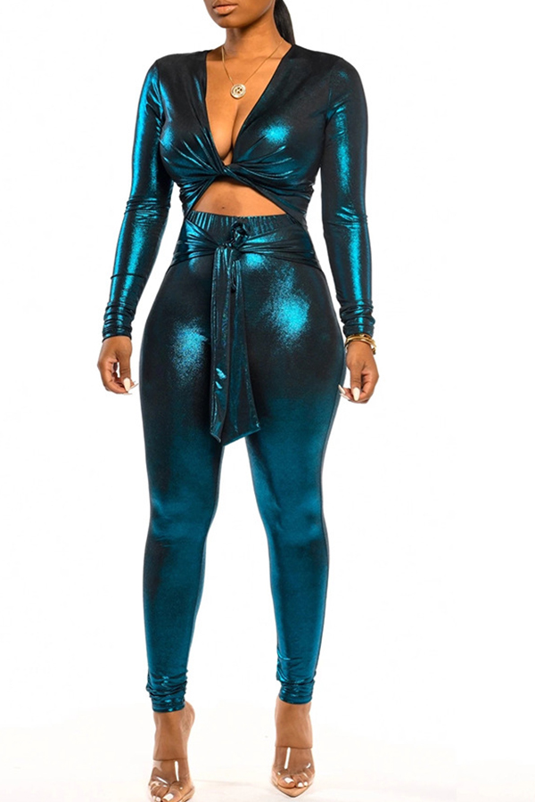 Lovely Sexy Knot Design Skinny Blackish Green Two-piece Pants Set, Black green
Lovely Sexy Knot Design Skinny Blackish Green Two-piece Pants Set, Black green
