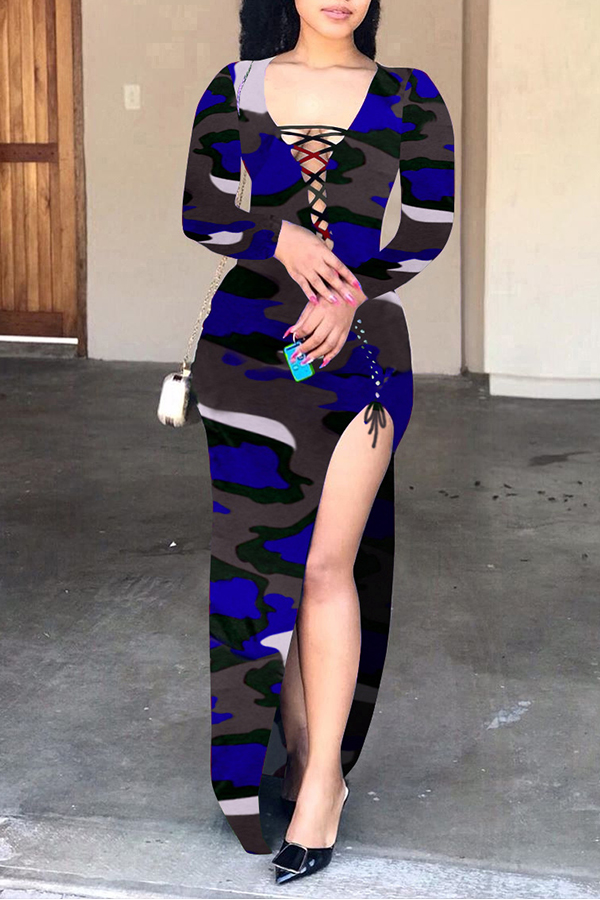 Lovely Trendy Bandage Design Camouflage Printed Blue Floor Length Dress
Lovely Trendy Bandage Design Camouflage Printed Blue Floor Length Dress