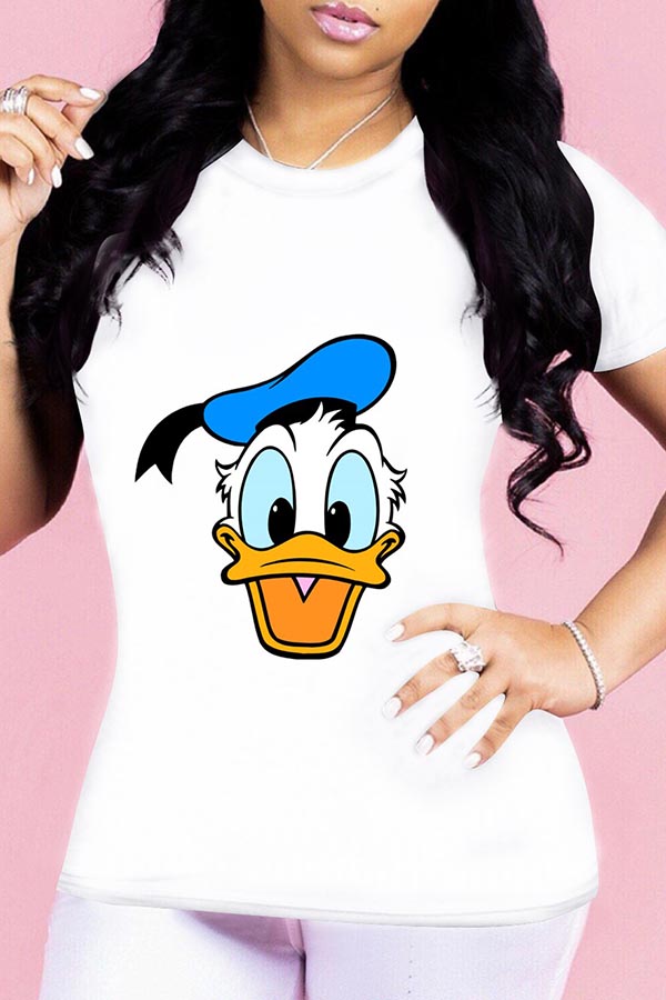Lovely Casual Cartoon Print White T-shirt