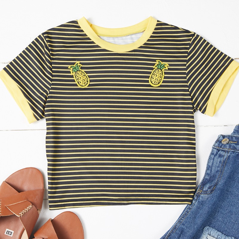 Lovely Casual Striped Black T-shirt 
Lovely Casual Striped Black T-shirt