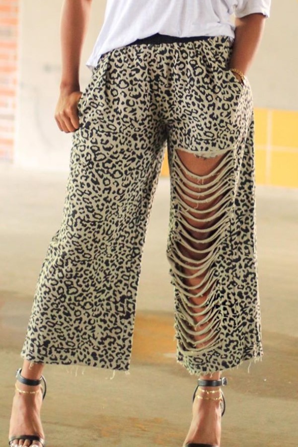 lovely Leisure Leopard Print Hollow-out Pants