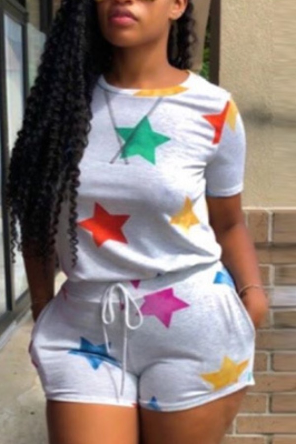 lovely Leisure O Neck Pentagram Print White Two Piece Shorts Set 
lovely Leisure O Neck Pentagram Print White Two Piece Shorts Set