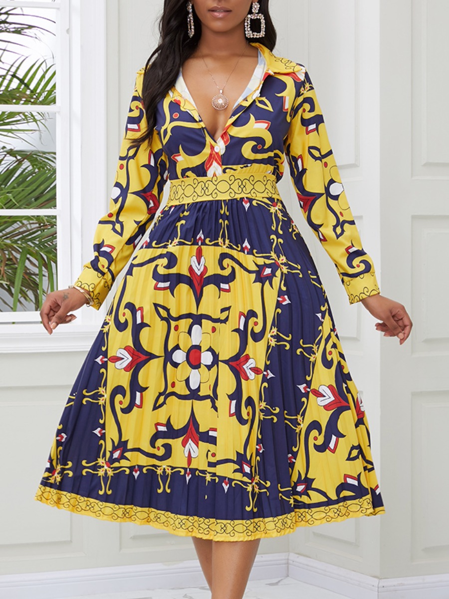 lovely Stylish Turndown Collar Versace Print Multicolor Mid Calf Dress, Multi
lovely Stylish Turndown Collar Versace Print Multicolor Mid Calf Dress, Multi
