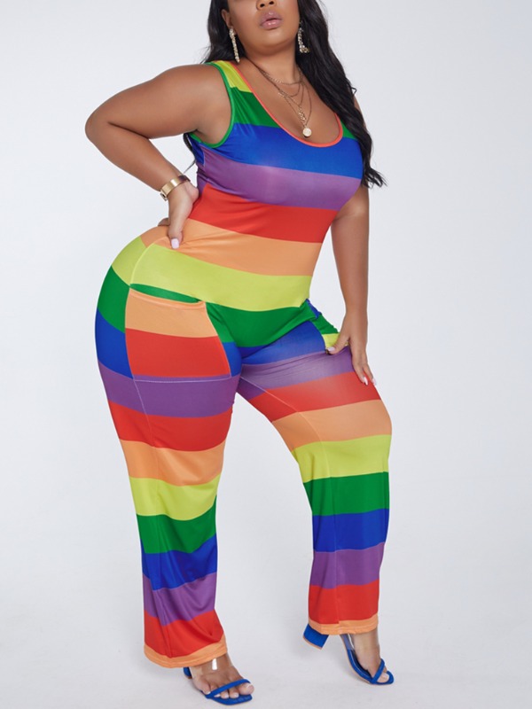 lovely Trendy Rainbow Striped Multicolor Plus Size One-piece Jumpsuit, Multi
lovely Trendy Rainbow Striped Multicolor Plus Size One-piece Jumpsuit, Multi
