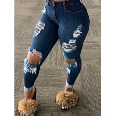 LW Plus Size Distressed Raw Hem Skinny Jeans, Blue 
LW Plus Size Distressed Raw Hem Skinny Jeans, Blue