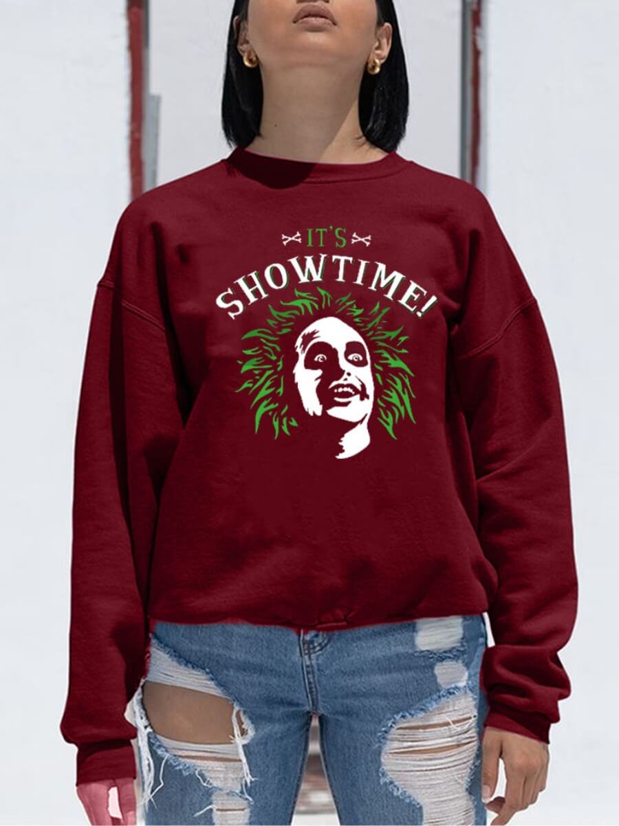 Lovely Casual O Neck Print Wine Red Hoodie