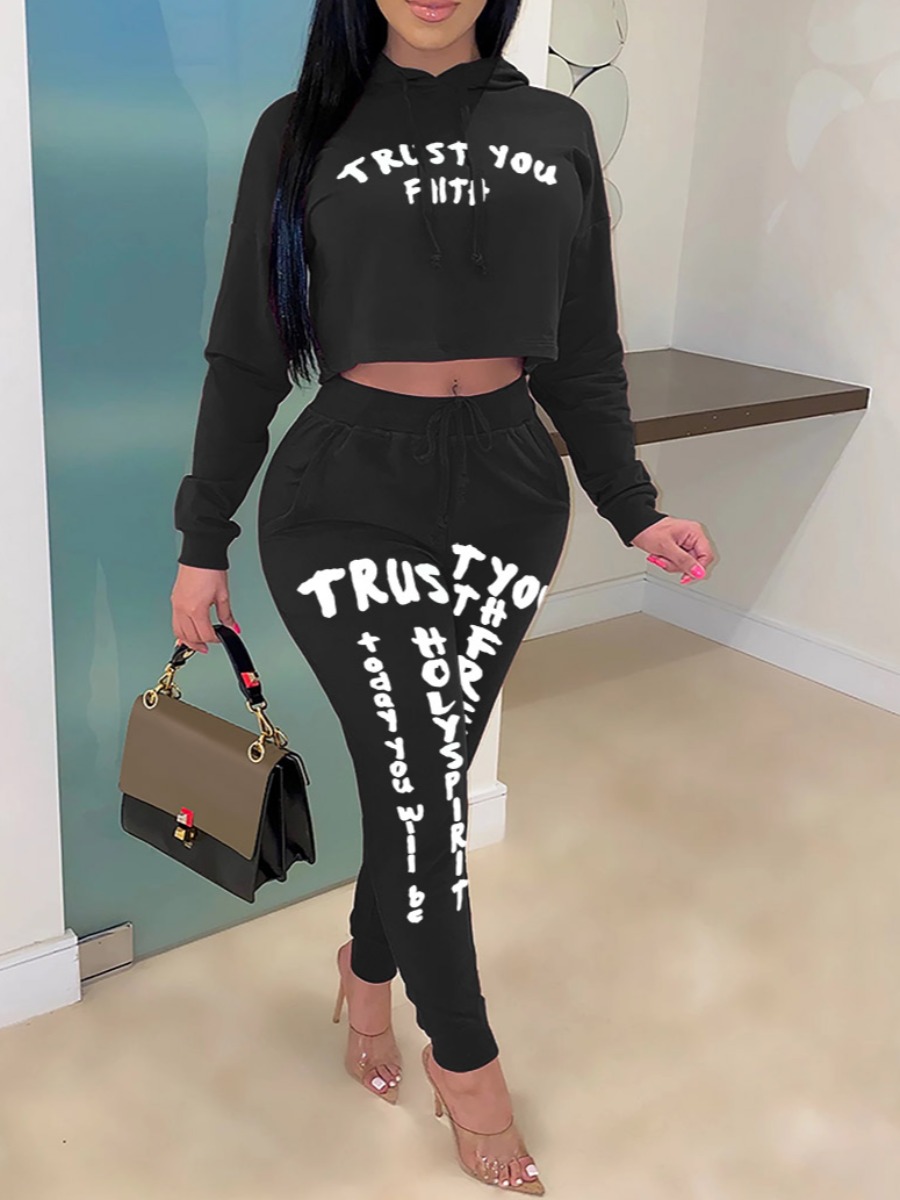 lovely Sportswear Hooded Collar Letter Print Black Two Piece Pants Set
lovely Sportswear Hooded Collar Letter Print Black Two Piece Pants Set