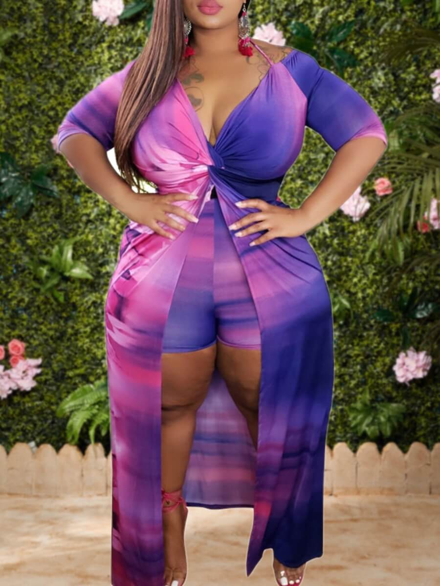 Lovely Stylish V Neck Tie-dye Knot Design Multicolor Plus Size Two-piece Shorts Set, Multi
Lovely Stylish V Neck Tie-dye Knot Design Multicolor Plus Size Two-piece Shorts Set, Multi