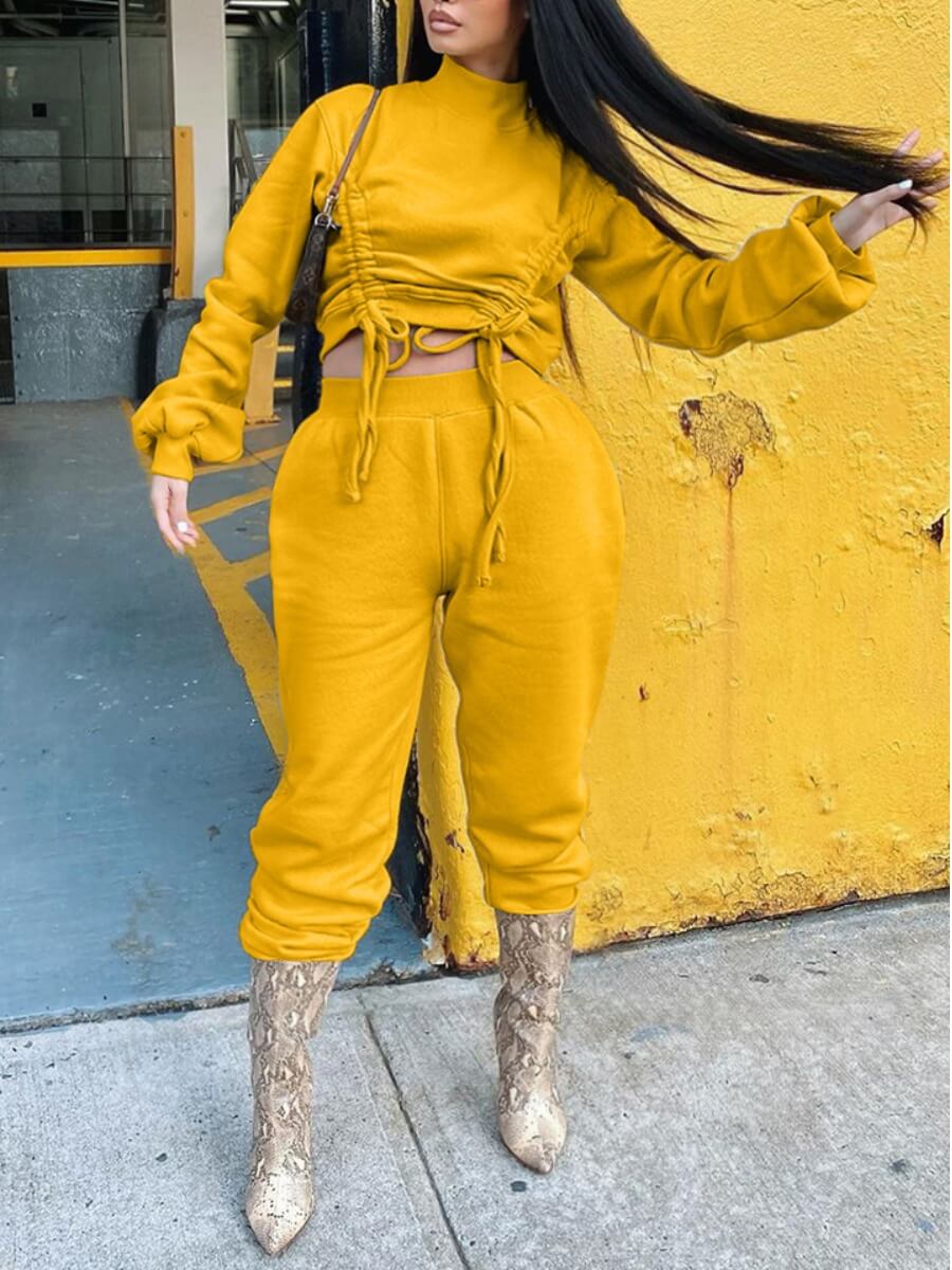 Lovely Casual Half A Turtleneck Drawstring Yellow Plus Size Two-piece Pants Set
Lovely Casual Half A Turtleneck Drawstring Yellow Plus Size Two-piece Pants Set