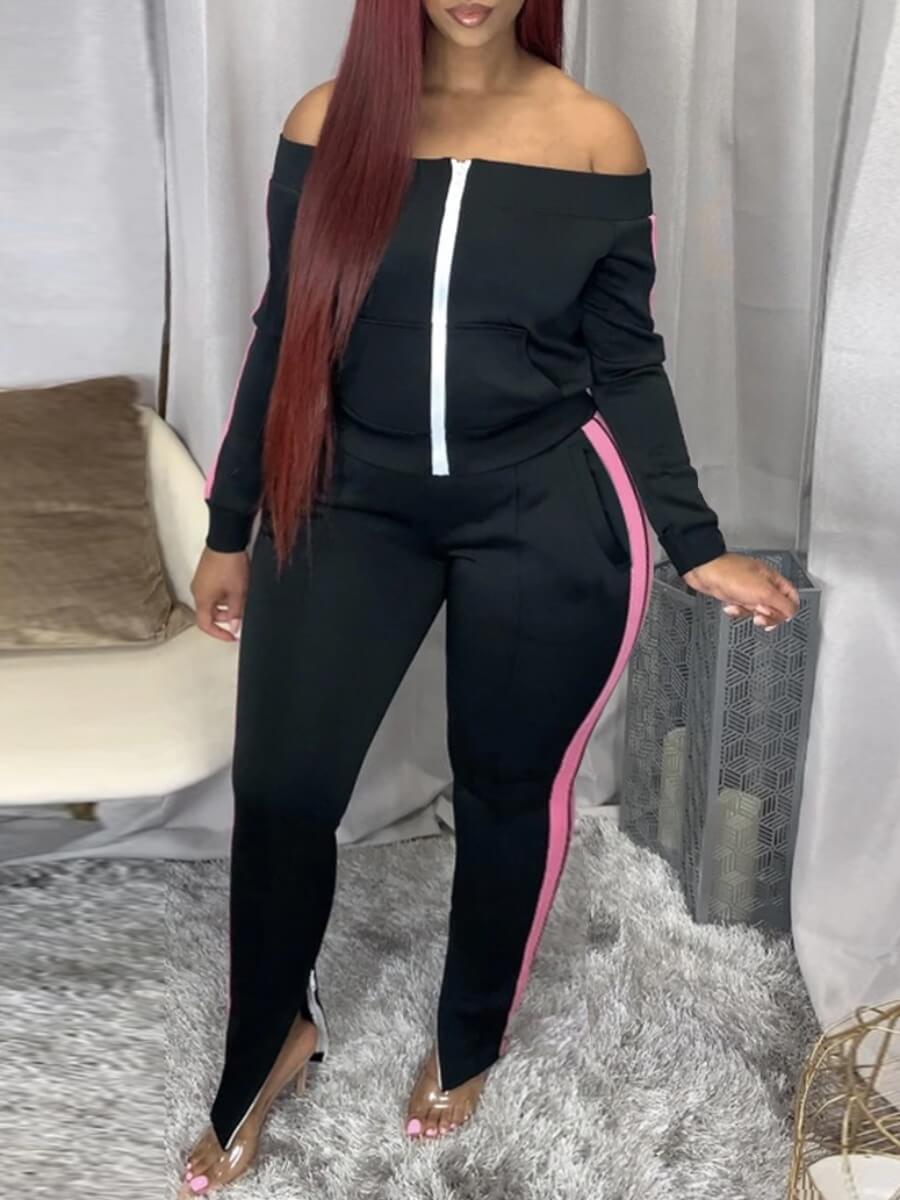 Lovely Sportswear Dew Shoulder Patchwork Black Plus Size Two-piece Pants Set
Lovely Sportswear Dew Shoulder Patchwork Black Plus Size Two-piece Pants Set