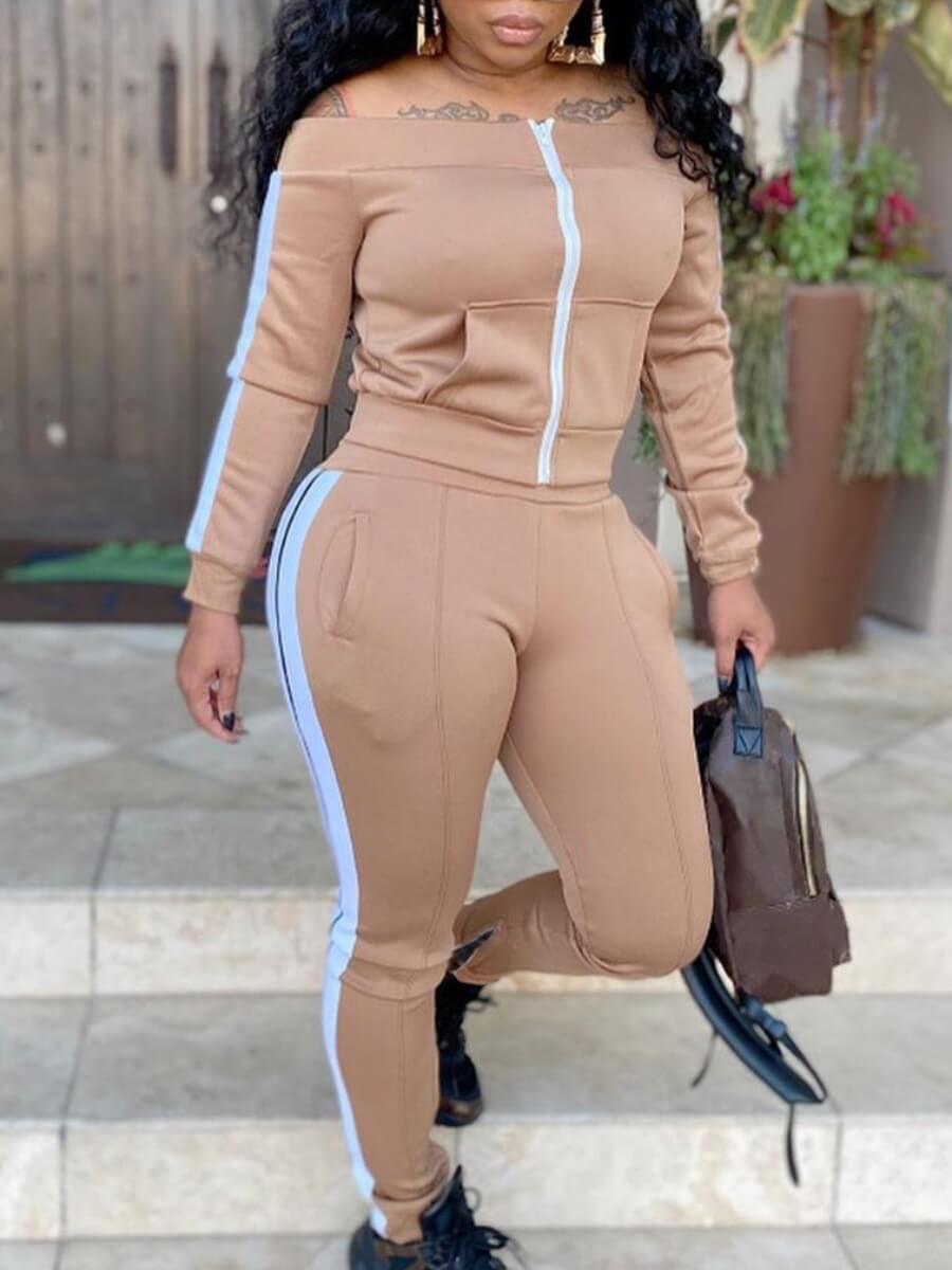 Lovely Sportswear Zipper Design Patchwork Light Camel Two Piece Pants Set
Lovely Sportswear Zipper Design Patchwork Light Camel Two Piece Pants Set