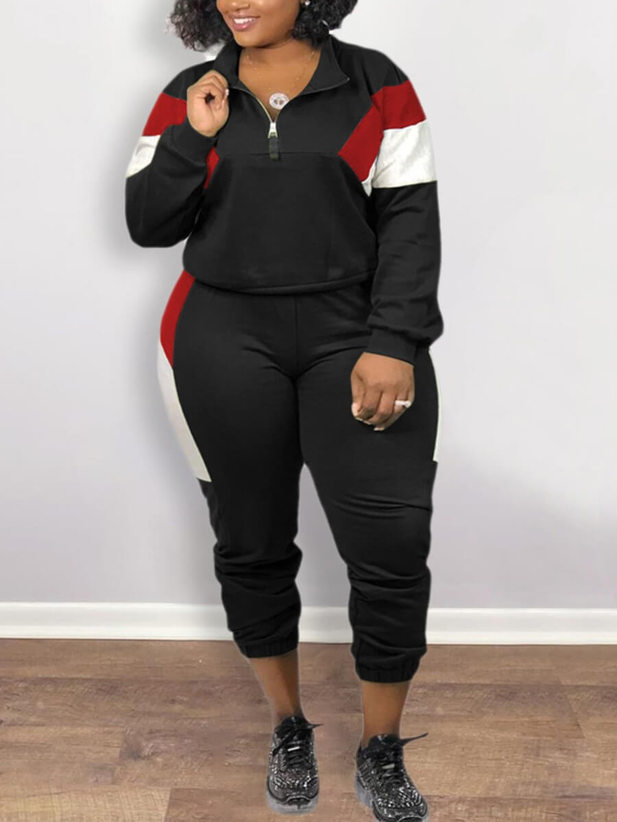 Lovely Sportswear Turndown Collar Patchwork Black Plus Size Two-piece Pants Set
Lovely Sportswear Turndown Collar Patchwork Black Plus Size Two-piece Pants Set