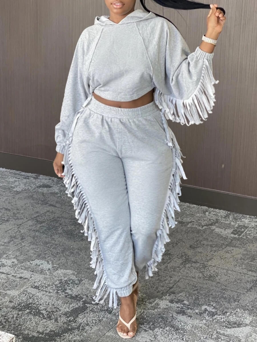 Lovely Casual Hooded Collar Tassel Design Grey Plus Size Two-piece Pants Set
Lovely Casual Hooded Collar Tassel Design Grey Plus Size Two-piece Pants Set