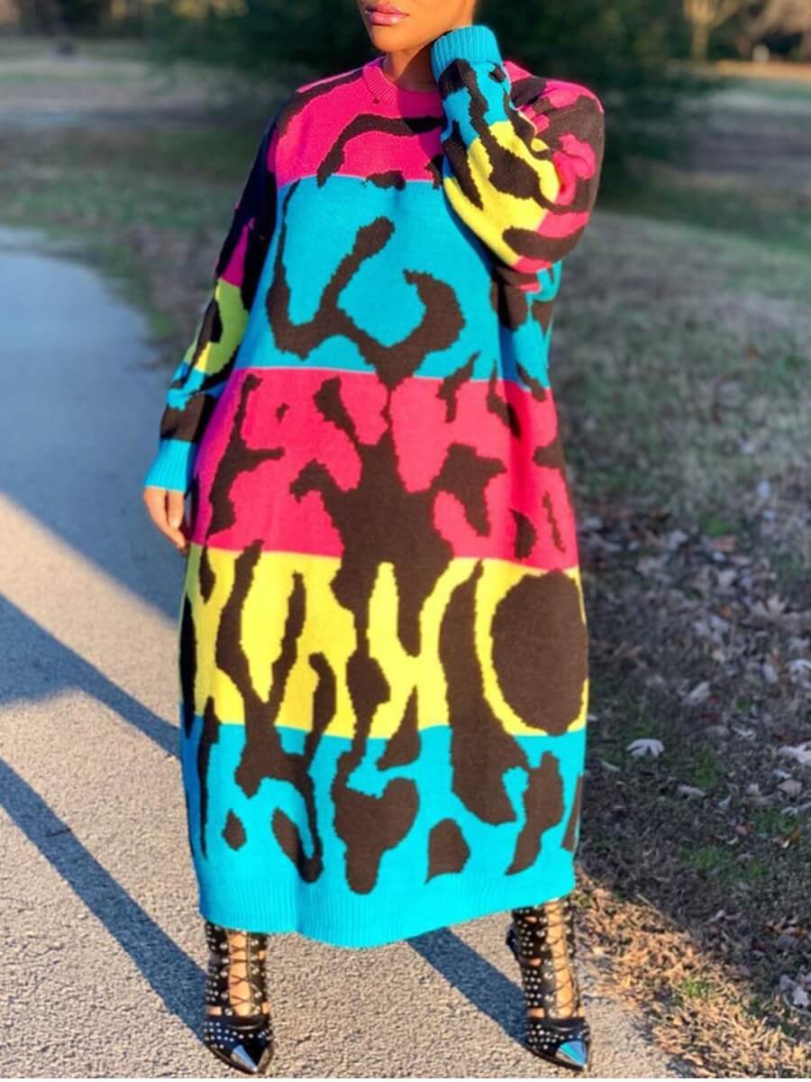 Lovely Casual O Neck Print Loose Multicolor Ankle Length Plus Size Dress, Multi
Lovely Casual O Neck Print Loose Multicolor Ankle Length Plus Size Dress, Multi