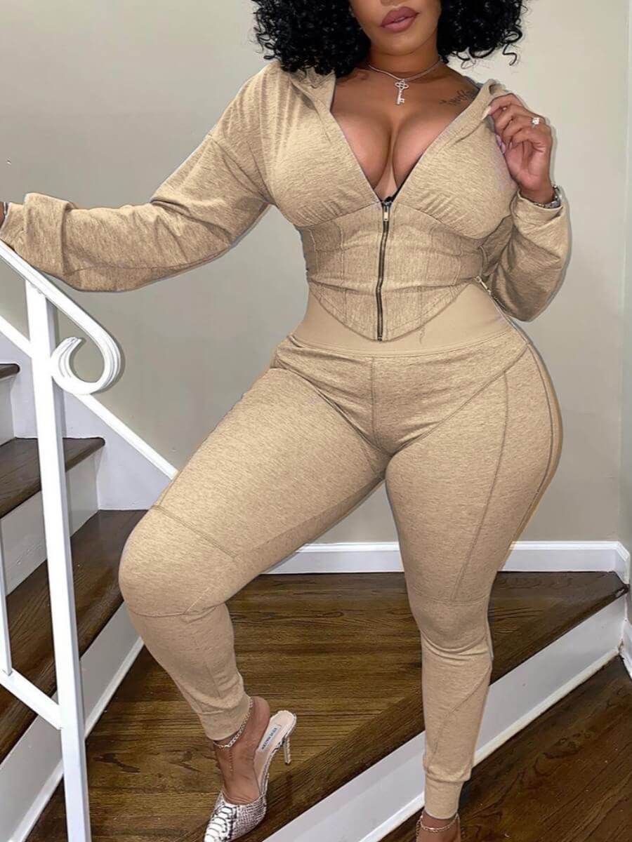 Lovely Sportswear Hooded Collar Zipper Design Apricot Two Piece Pants Set
Lovely Sportswear Hooded Collar Zipper Design Apricot Two Piece Pants Set