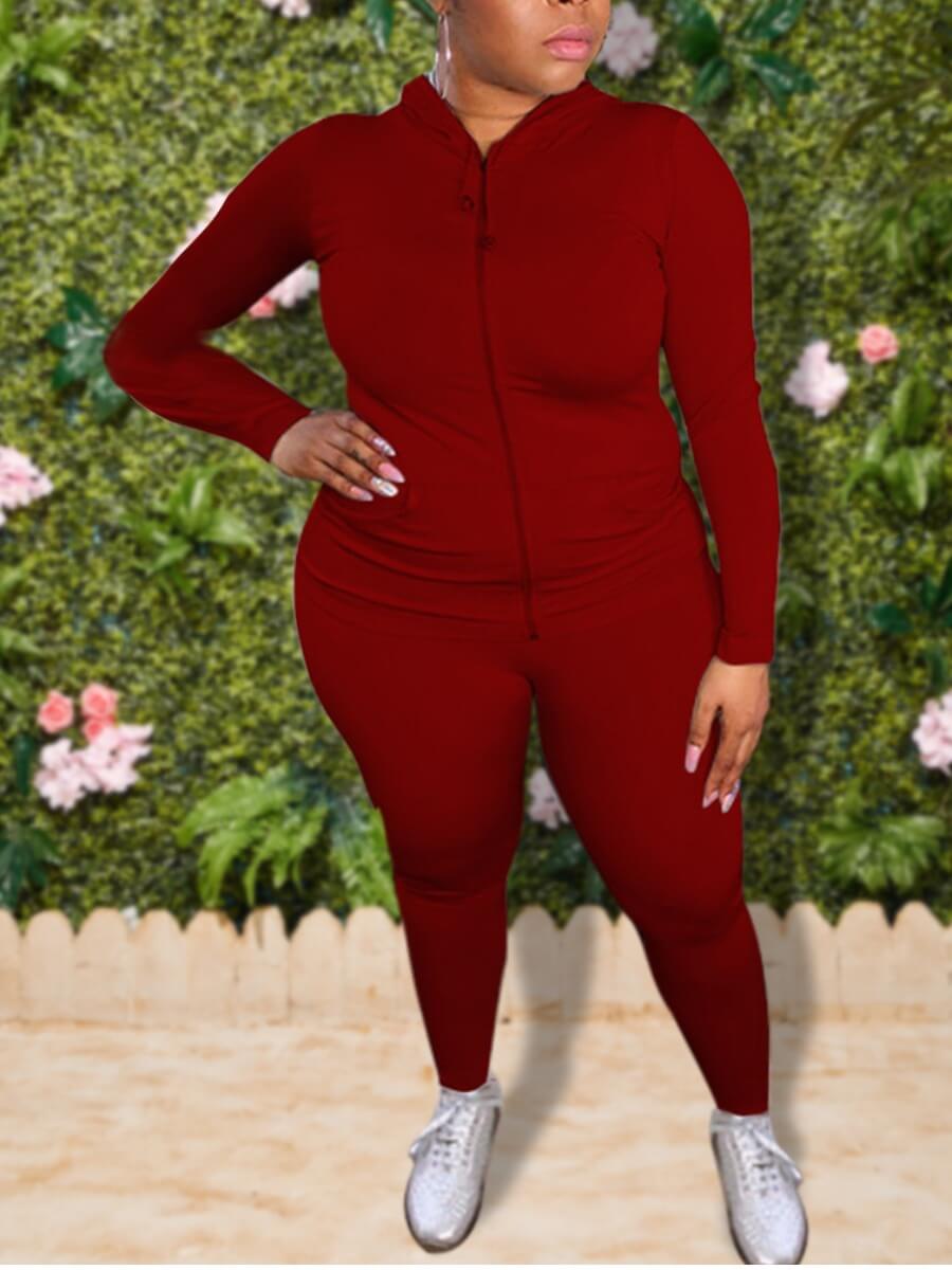 Lovely Casual Hooded Collar Zipper Design Wine Red Plus Size Two-piece Pants Set
Lovely Casual Hooded Collar Zipper Design Wine Red Plus Size Two-piece Pants Set