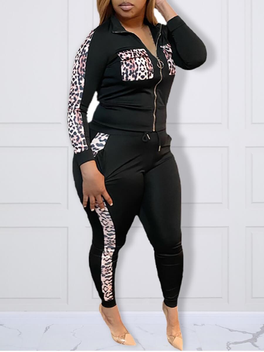 Lovely Sportswear Leopard Print Patchwork Black Plus Size Two-piece Pants Set
Lovely Sportswear Leopard Print Patchwork Black Plus Size Two-piece Pants Set