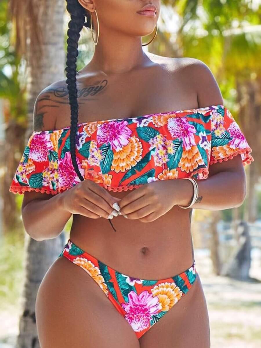 Lovely Bohemian Off The Shoulder Print Multicolor Two-piece Swimsuit, Multi
Lovely Bohemian Off The Shoulder Print Multicolor Two-piece Swimsuit, Multi
