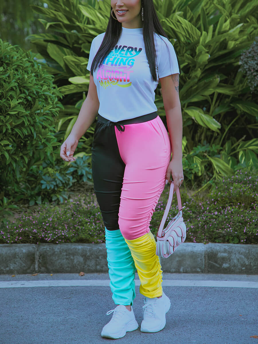 Lovely Sportswear Half A Turtleneck Color-lump Patchwork Multicolor Two Piece Pants Set, Pink
Lovely Sportswear Half A Turtleneck Color-lump Patchwork Multicolor Two Piece Pants Set, Pink