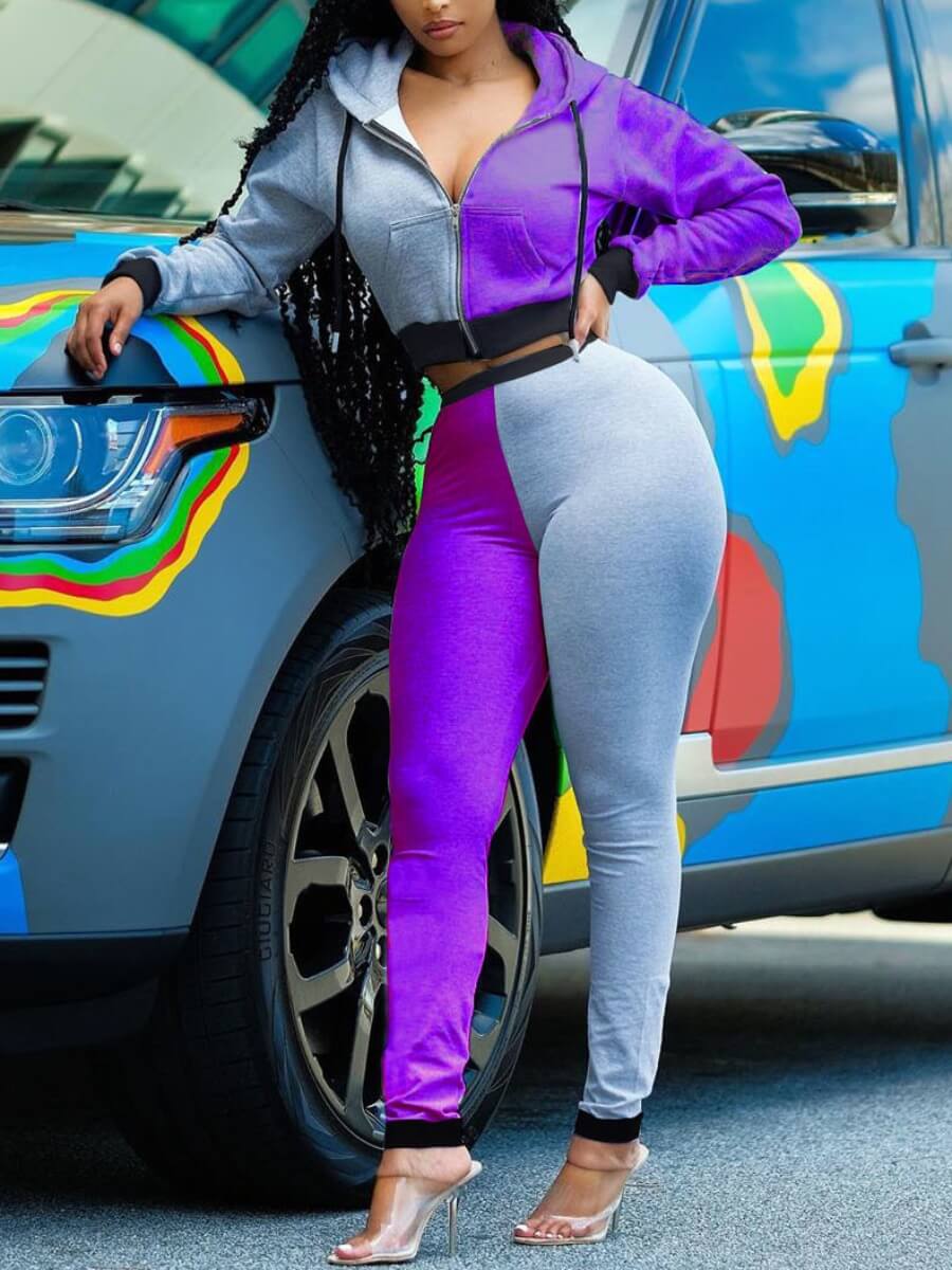 Lovely Sportswear Hooded Collar Patchwork Purpley Two Piece Pants Set, Purple
Lovely Sportswear Hooded Collar Patchwork Purpley Two Piece Pants Set, Purple