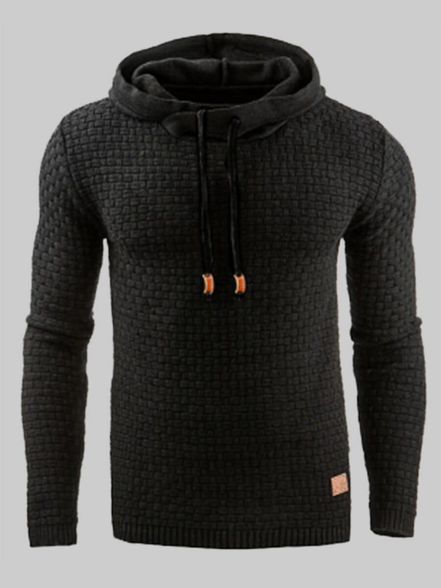 Lovely Casual Hooded Collar Plaid Decoration Black Men Hoodie