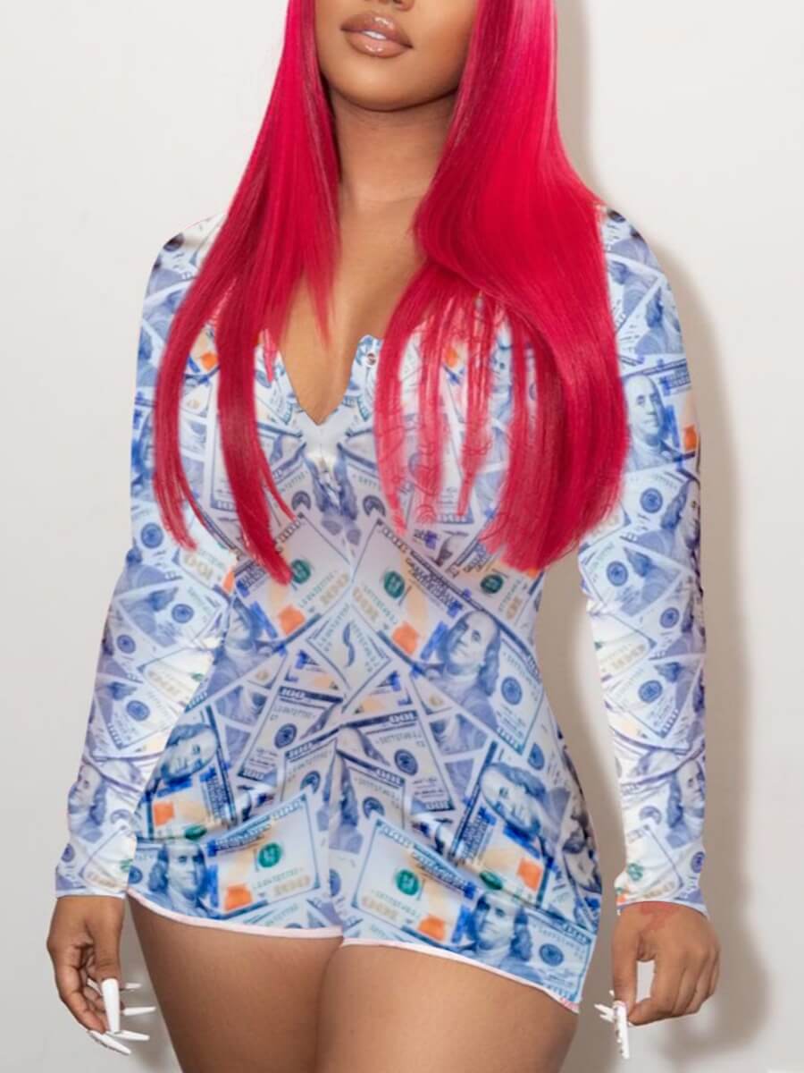 Lovely Casual V Neck Money Print White One-piece Romper(No-positioning Printing)
Lovely Casual V Neck Money Print White One-piece Romper(No-positioning Printing)