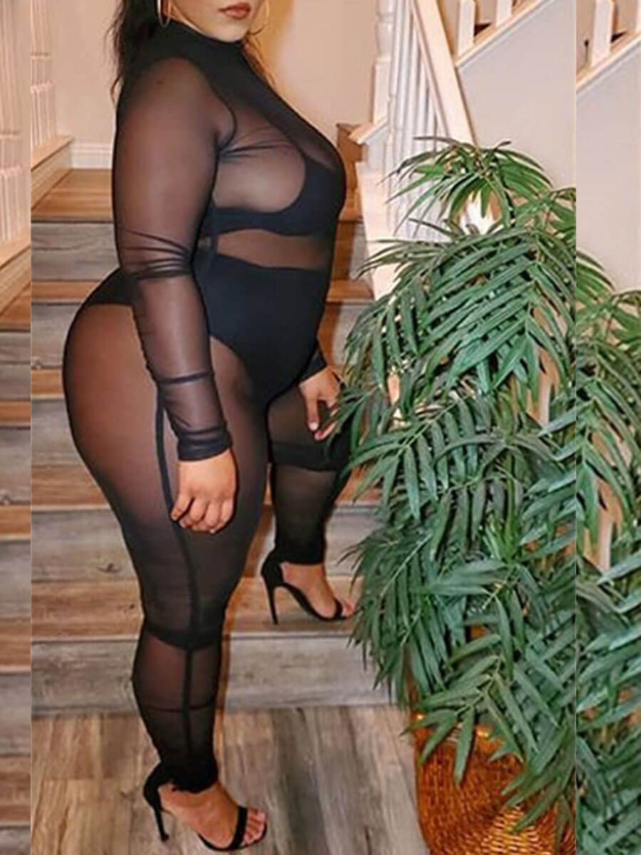 Lovely Plus Size Party Half A Turtleneck See-through Black One-piece Jumpsuit
Lovely Plus Size Party Half A Turtleneck See-through Black One-piece Jumpsuit