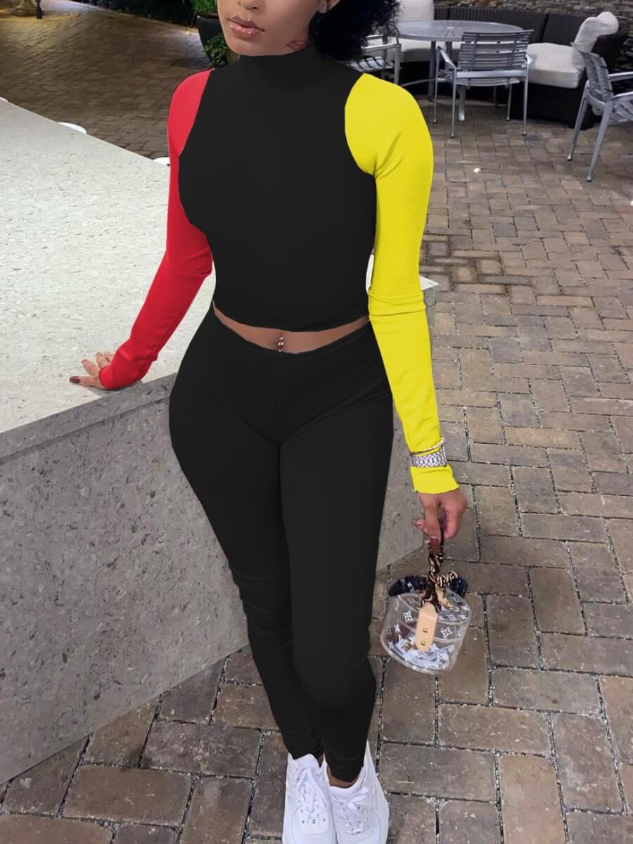 Lovely Casual Half A Turtleneck Color-lump Patchwork Black Two Piece Pants Set
Lovely Casual Half A Turtleneck Color-lump Patchwork Black Two Piece Pants Set