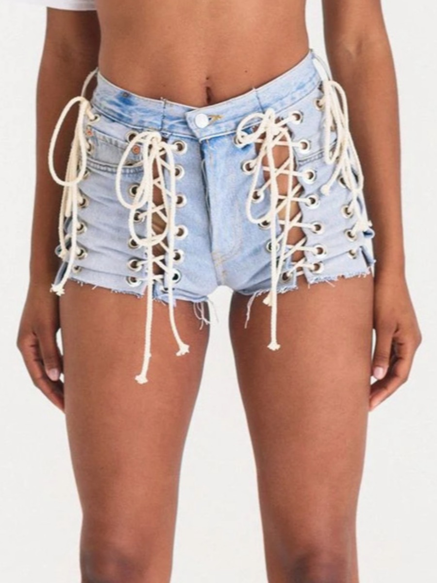Lovely Street High-waisted Bandage Hollow-out Design Baby Blue Denim Shorts
Lovely Street High-waisted Bandage Hollow-out Design Baby Blue Denim Shorts