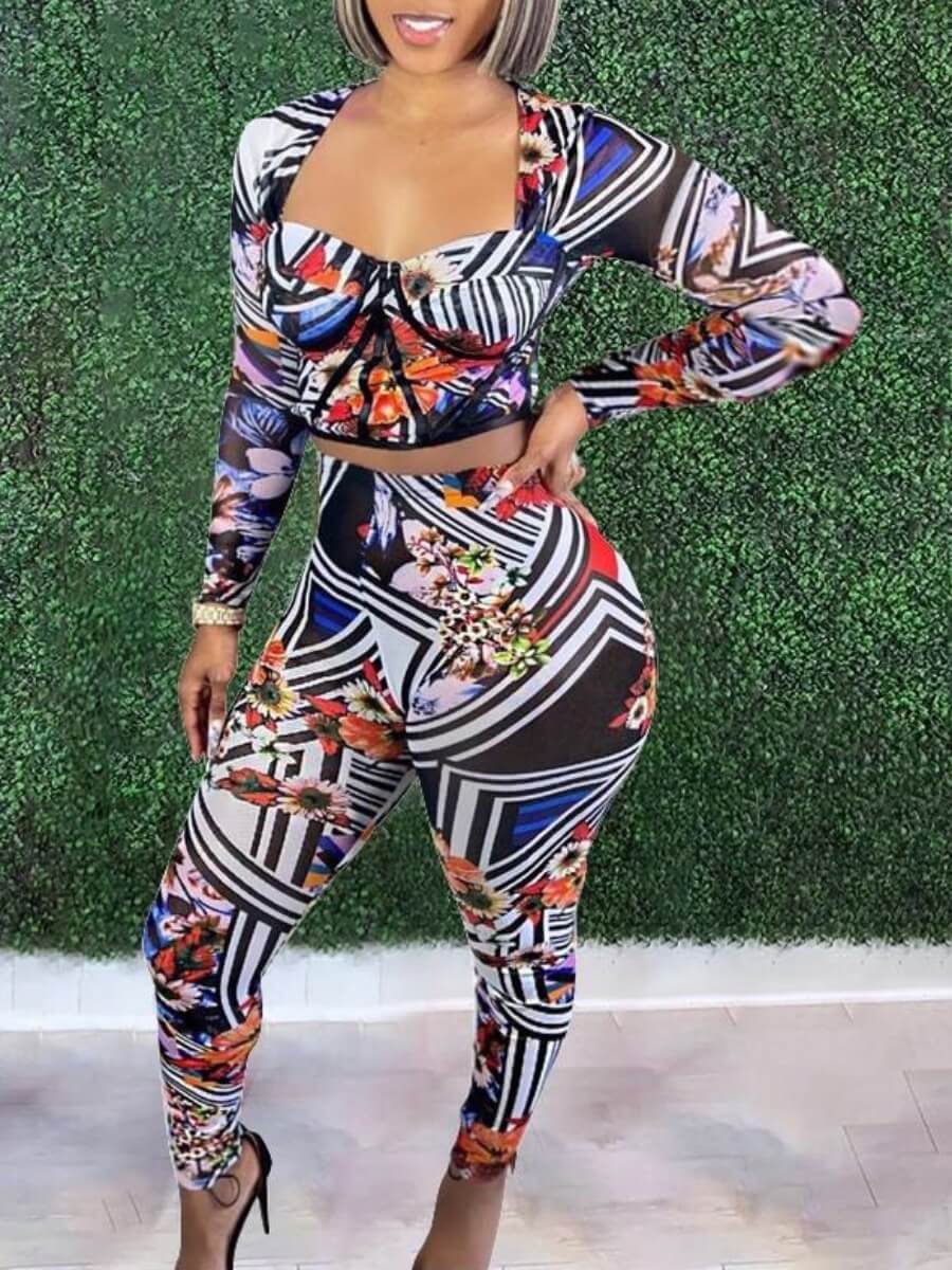 Lovely Casual Square Neck Floral Print Multicolor Two Piece Pants Set, Multi
Lovely Casual Square Neck Floral Print Multicolor Two Piece Pants Set, Multi