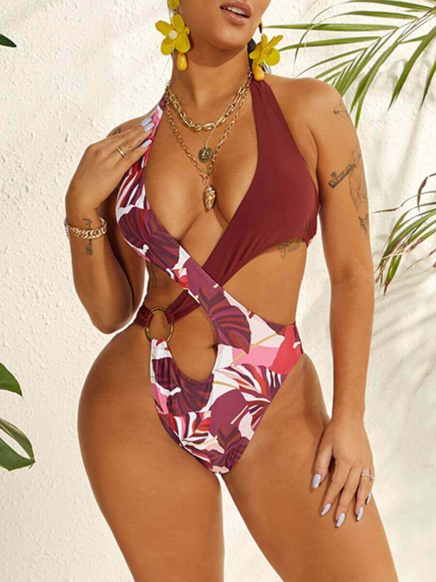 Lovely Chic Print Patchwork Metal Ring Decoration Red One-piece Swimsuit
Lovely Chic Print Patchwork Metal Ring Decoration Red One-piece Swimsuit