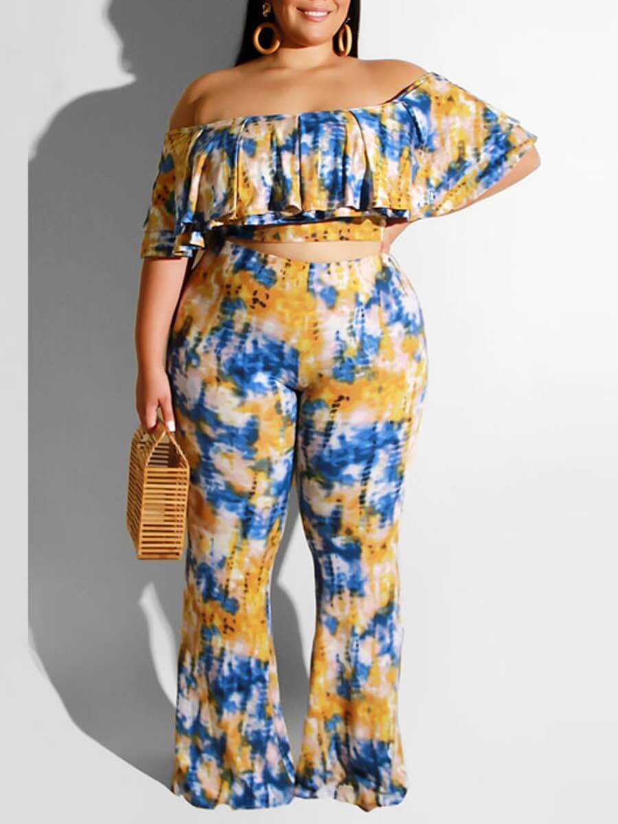 Lovely Casual Off The Shoulder Flounce Design Tie-dye Blue Plus Size Two-piece Pants Set
Lovely Casual Off The Shoulder Flounce Design Tie-dye Blue Plus Size Two-piece Pants Set