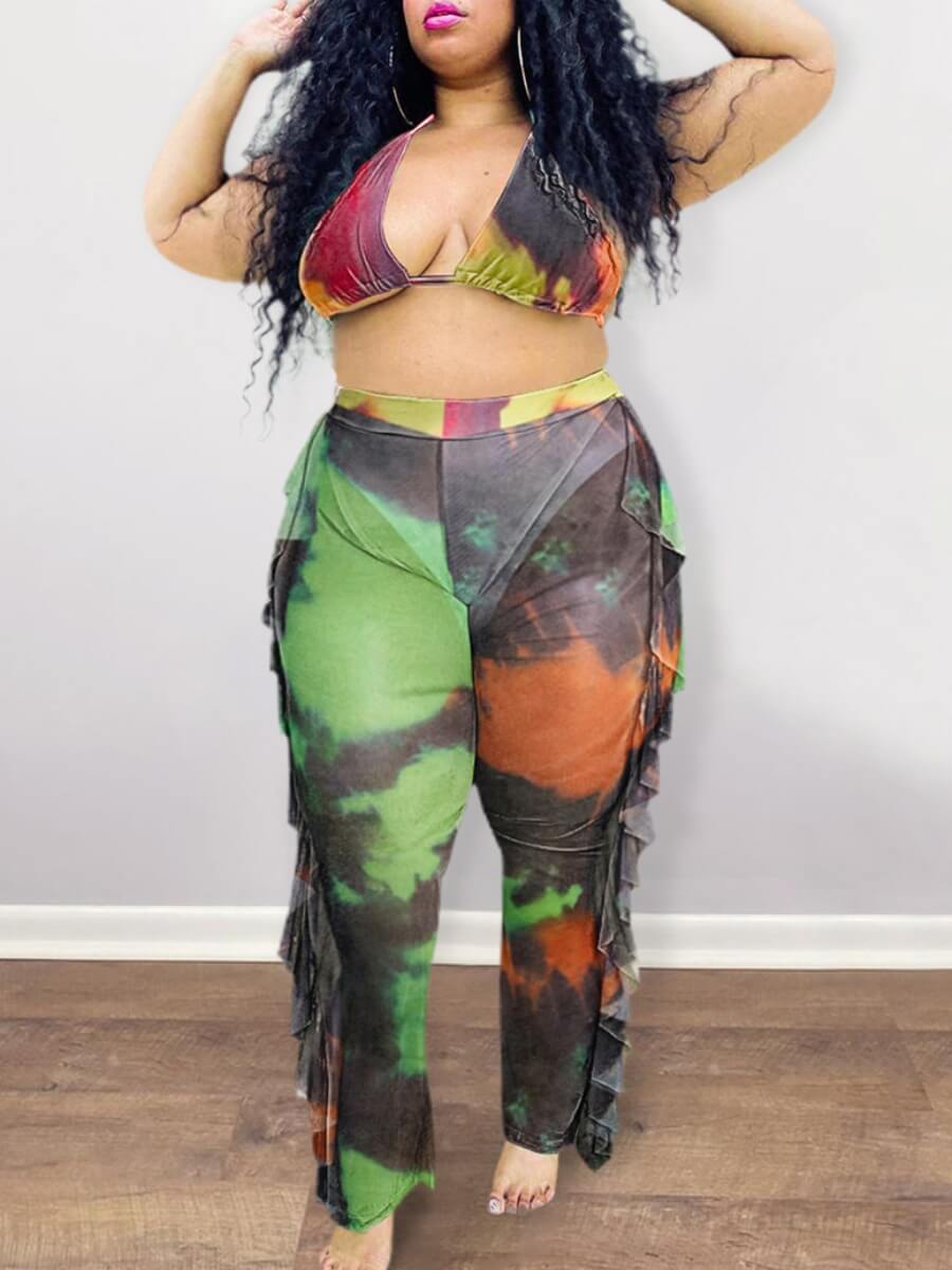 Lovely Casual Flounce Design Tie-dye Army Green Plus Size Two-piece Swimsuit
Lovely Casual Flounce Design Tie-dye Army Green Plus Size Two-piece Swimsuit