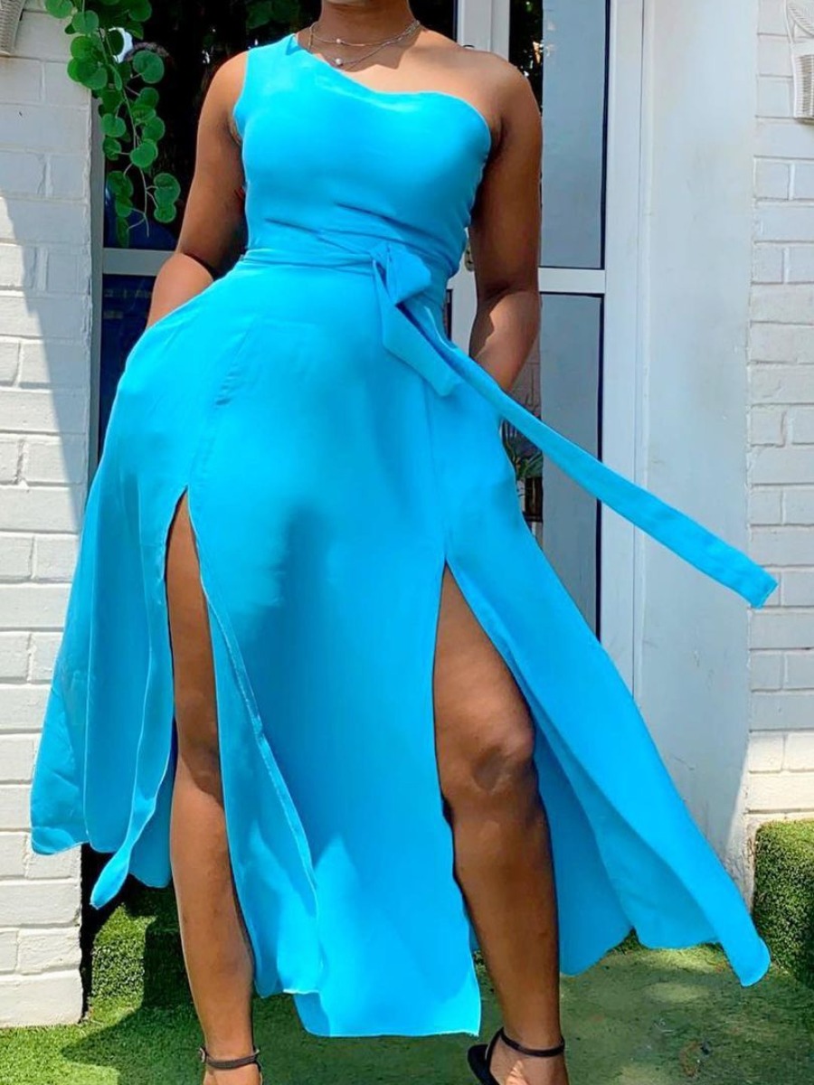 Lovely Stylish One Shoulder Lace-up Split Blue Ankle Length A Line Plus Size Dress
Lovely Stylish One Shoulder Lace-up Split Blue Ankle Length A Line Plus Size Dress