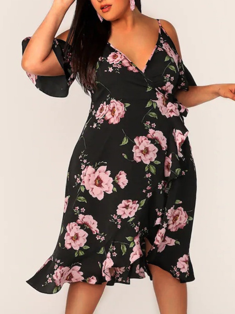 Lovely Boho Floral Print Flounce Design Black Knee Length A Line Plus Size Dress
Lovely Boho Floral Print Flounce Design Black Knee Length A Line Plus Size Dress