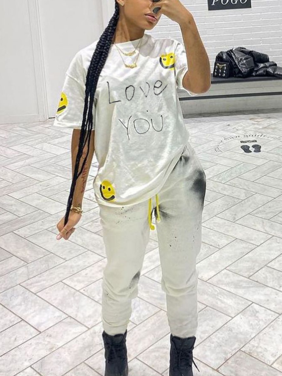 Lovely Street Smiley Face Letter Print Drawstring White Two Piece Pants Set
Lovely Street Smiley Face Letter Print Drawstring White Two Piece Pants Set