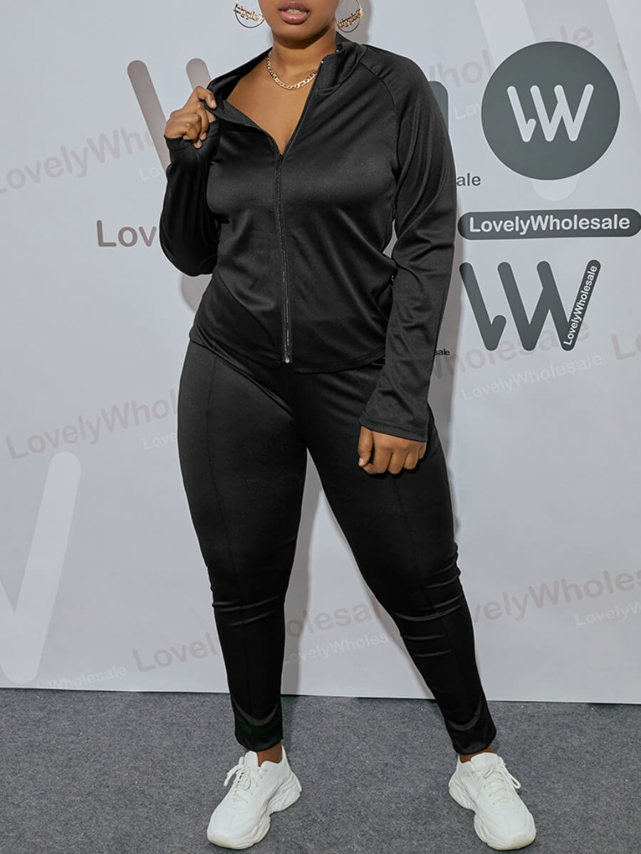 Lovely Sporty Dropped Shoulder Zipper Design Black Plus Size Two-piece Pants Set
Lovely Sporty Dropped Shoulder Zipper Design Black Plus Size Two-piece Pants Set