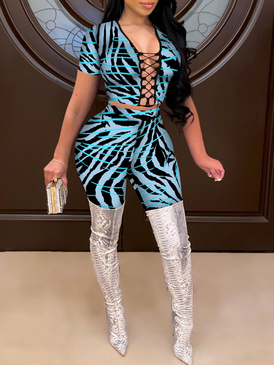 Lovely Sexy Animal Print Bandage Hollow-out Design Blue Two Piece Pants Set
Lovely Sexy Animal Print Bandage Hollow-out Design Blue Two Piece Pants Set
