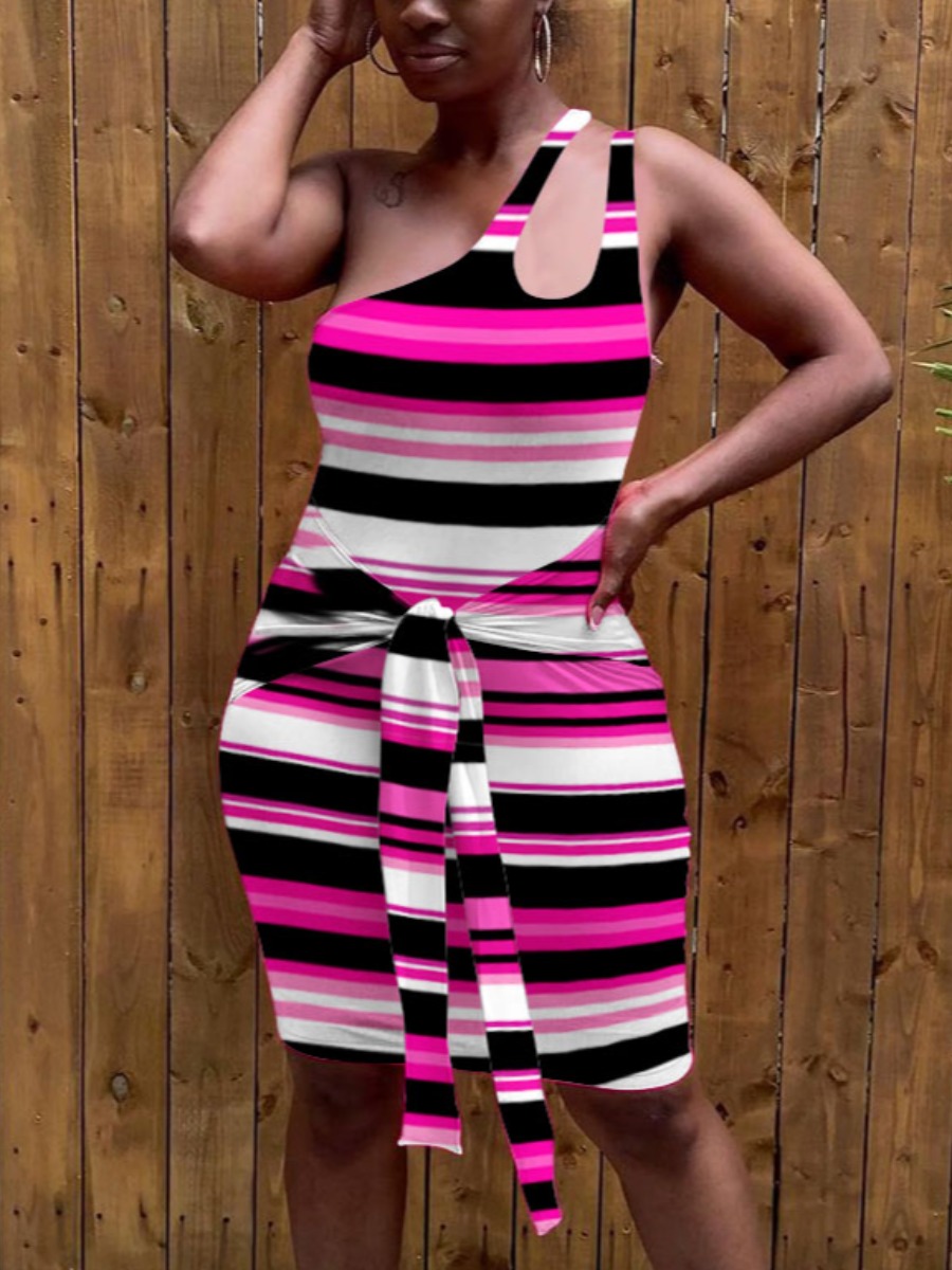 LW Casual One Shoulder Bandage Design Purple Knee Length Dress, Purple stripes
LW Casual One Shoulder Bandage Design Purple Knee Length Dress, Purple stripes