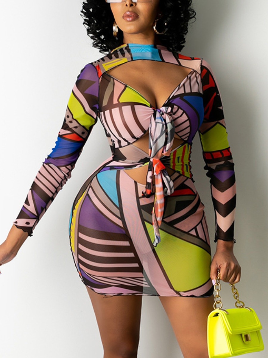 Lovely Sweet Striped Bandage Hollow-out Design Multicolor Mini Dress, Multi
Lovely Sweet Striped Bandage Hollow-out Design Multicolor Mini Dress, Multi