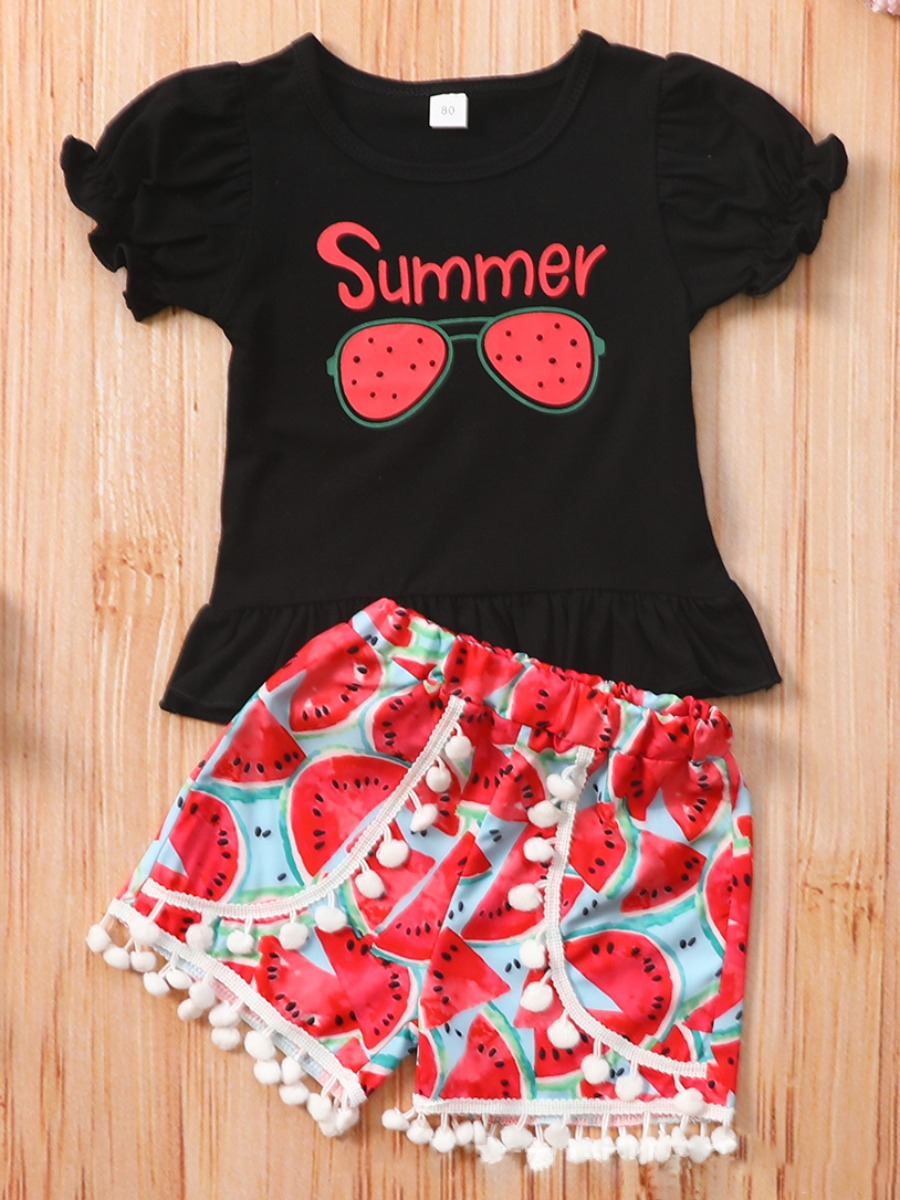 Lovely Girl Sweet Watermelon Letter Print Tassel Design Black Two Piece Shorts Set
Lovely Girl Sweet Watermelon Letter Print Tassel Design Black Two Piece Shorts Set