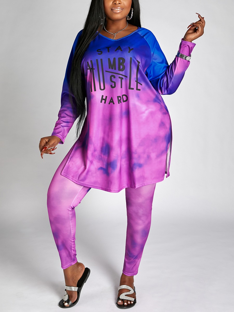 Lovely Plus Size Casual Letter Print Tie-dye Split Purple Two-piece Pants Set
Lovely Plus Size Casual Letter Print Tie-dye Split Purple Two-piece Pants Set