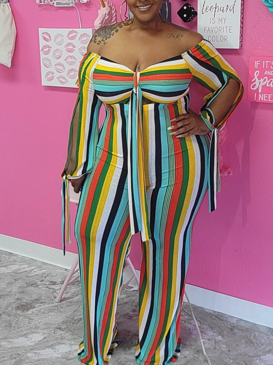 LW Plus Size Casual Off The Shoulder Striped Multicolor One-piece Jumpsuit, Multi
LW Plus Size Casual Off The Shoulder Striped Multicolor One-piece Jumpsuit, Multi
