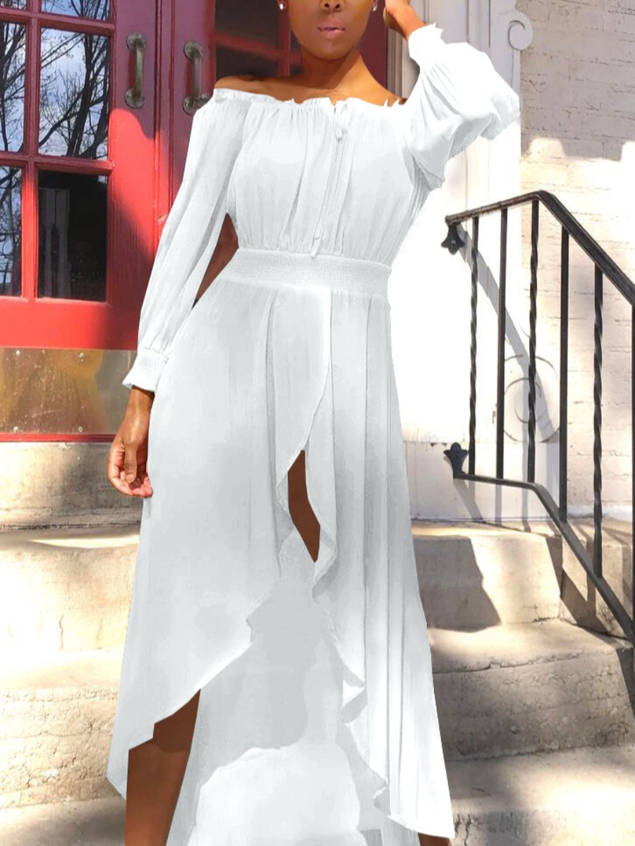 Lovely Street Off The Shoulder Ruffle Design White Ankle Length Asymmetrical Dress
Lovely Street Off The Shoulder Ruffle Design White Ankle Length Asymmetrical Dress