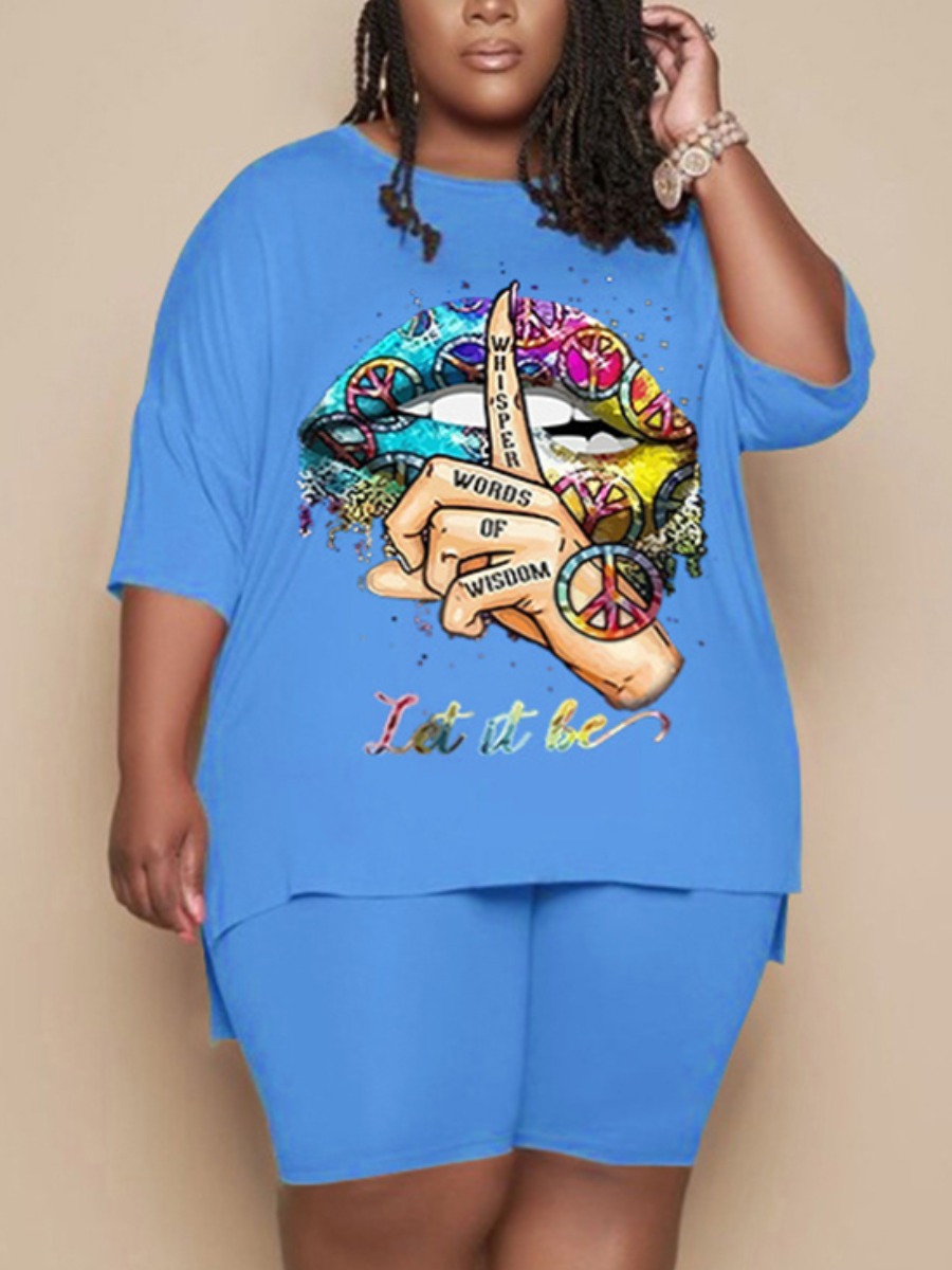 Lovely Plus Size Casual Lip Letter Print Split Baby Blue Two Piece Shorts Set
Lovely Plus Size Casual Lip Letter Print Split Baby Blue Two Piece Shorts Set