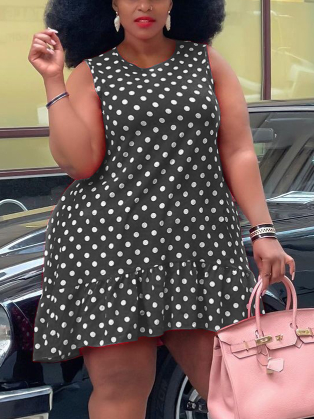 Lovely Plus Size Sweet Dot Print Flounce Design Dark Grey Mini A Line Dress
Lovely Plus Size Sweet Dot Print Flounce Design Dark Grey Mini A Line Dress