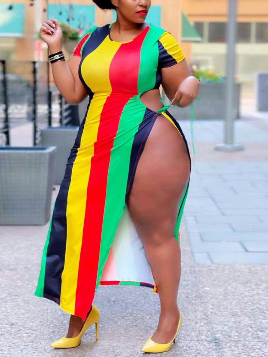 Lovely Plus Size Boho Striped Split Multicolor Ankle Length Dress, Multicolor mstn
Lovely Plus Size Boho Striped Split Multicolor Ankle Length Dress, Multicolor mstn